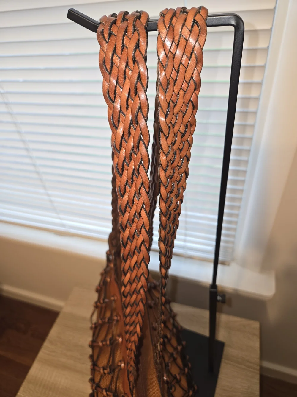Aspects Woven Net Leather Tote Bag in Brown - Picture 4 of 10